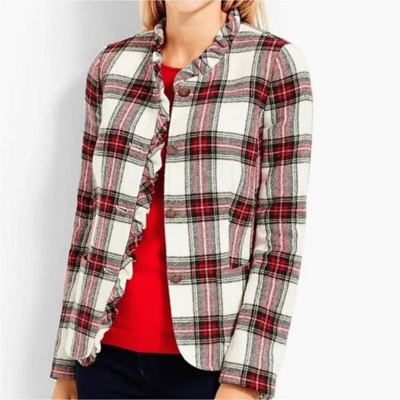 NWT Talbots Shetland Plaid Ruffle Trim Wool Jacket Size 8 - Picture 1 of 13